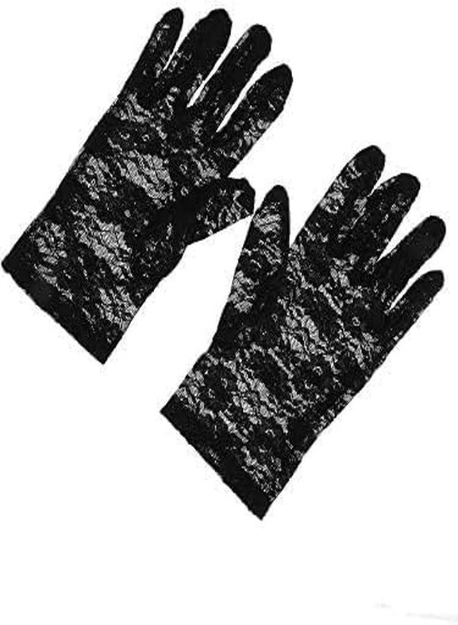 KETKAR Ladies Floral Lace Gloves Vintage Opera loves, Women Short Elegant Lace Gloves for Women Ladies and Girls Evening Wedding_Black - Image 5